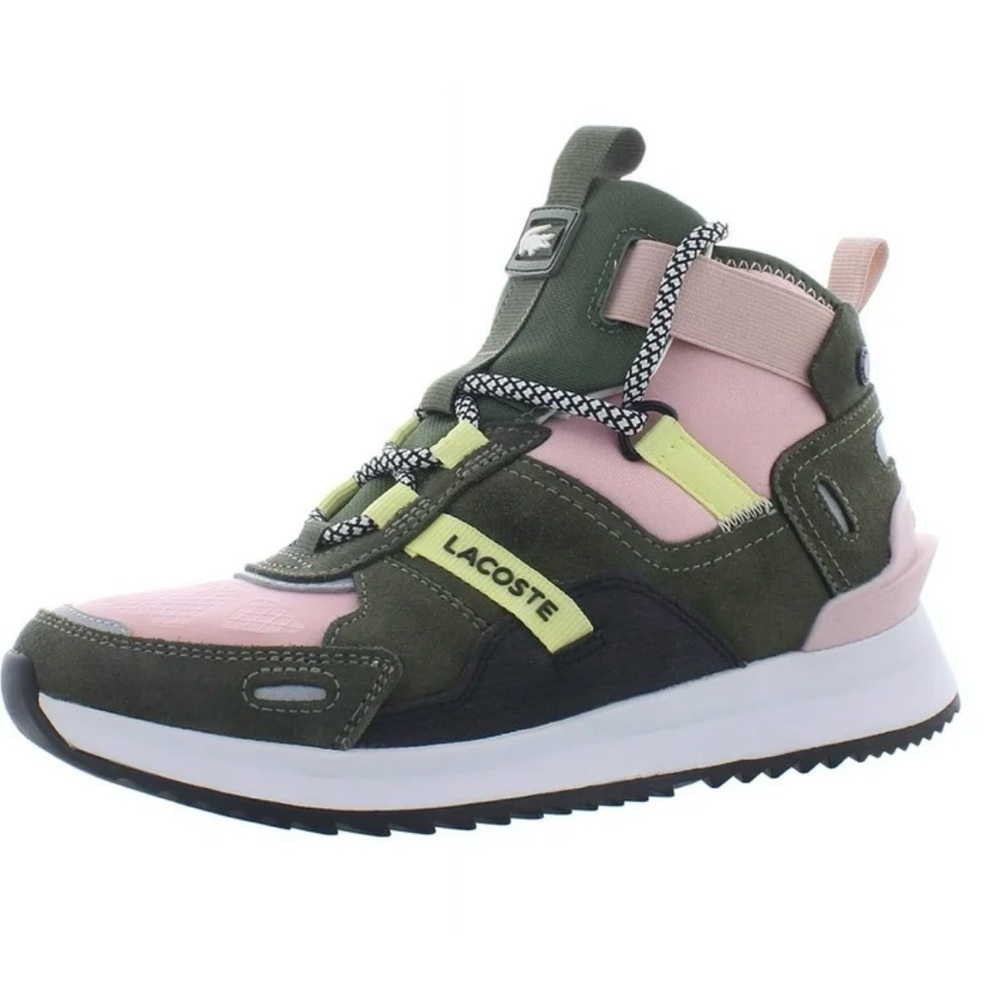 Lacoste Run Breaker Suede Womens Sneaker Boot Size 9, Dark Khaki/Light Pink